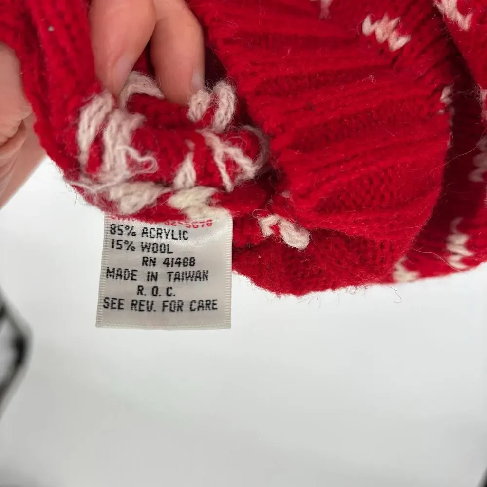 Vintage Aerodrille Nordic Fair Isle Reindeer Wool Blend Red Sweater, Womens XL